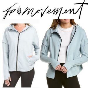NEW FREE PEOPLE MOVEMENT Spa Blue full zip hoodie hooded jacket MEDIUM L XL NWT